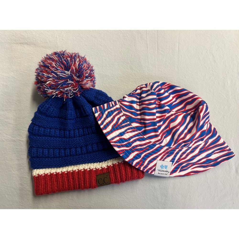 CC Exclusives Beanie & Highmark Bucket Hat Set Red White Blue Zebra Print